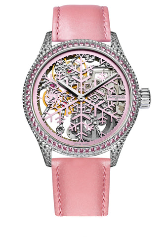 montre mécanique bracelet rose frozen pierre scintillantes serti