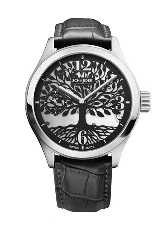 montre schneider&co arbre de vie noir bracelet cuir noir croco