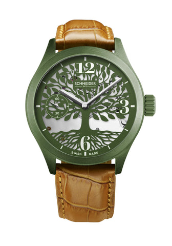 montre schneider&co arbre de vie vert bracelet cuir marron